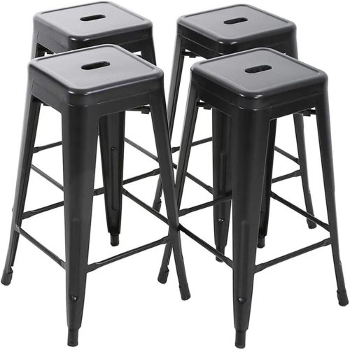 FDW Set of 4 Metal Bar Stools - 30 Inch Counter Height, Stackable, Indoor/Outdoor, Modern Dining Chairs