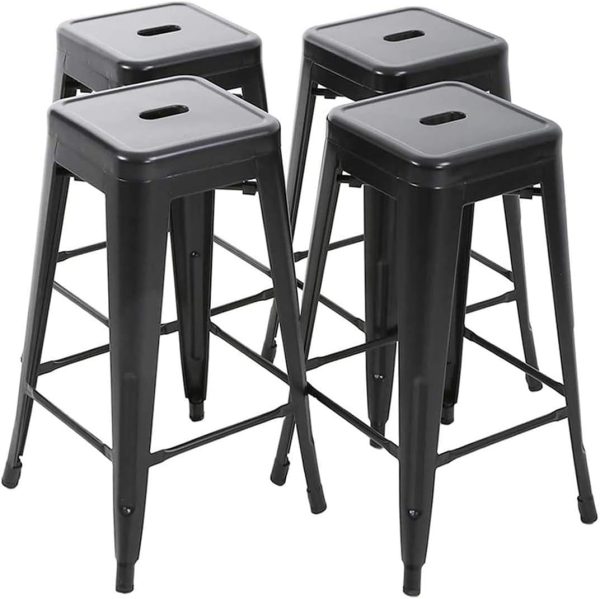 FDW Set of 4 Metal Bar Stools - 30 Inch Counter Height, Stackable, Indoor/Outdoor, Modern Dining Chairs