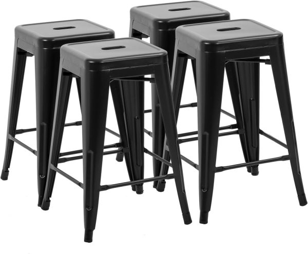 FDW 24" Bar Stools Set of 4 Counter Stool Barstools Indoor/Outdoor Metal Bar Stools Stackable Modern Metal Kitchen...