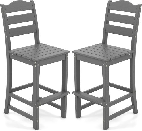 Giantex Outdoor HDPE Bar Stool, Patio Tall Bar Chair with Backrest and Footrest, 30 Inches Counter Height Barstools for...