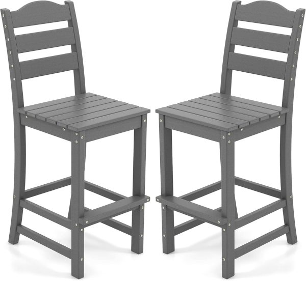 Giantex Outdoor HDPE Bar Stool, Patio Tall Bar Chair with Backrest and Footrest, 30 Inches Counter Height Barstools for...