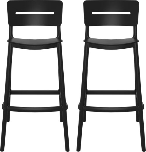 WestinTrends Playa Stackable Polypropylene Resin Plastic Outdoor Patio Bar Stools (Set of 2), Black