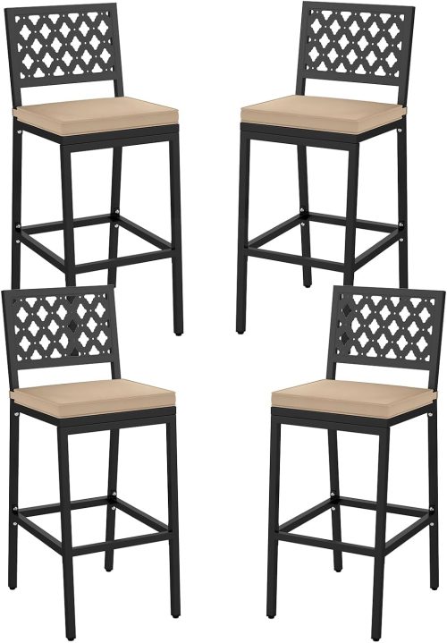 COSTWAY Outdoor Bar Chairs Set of 4, Armless Heavy-Duty Metal Frame Counter Height Chairs with Removable Cushions,...