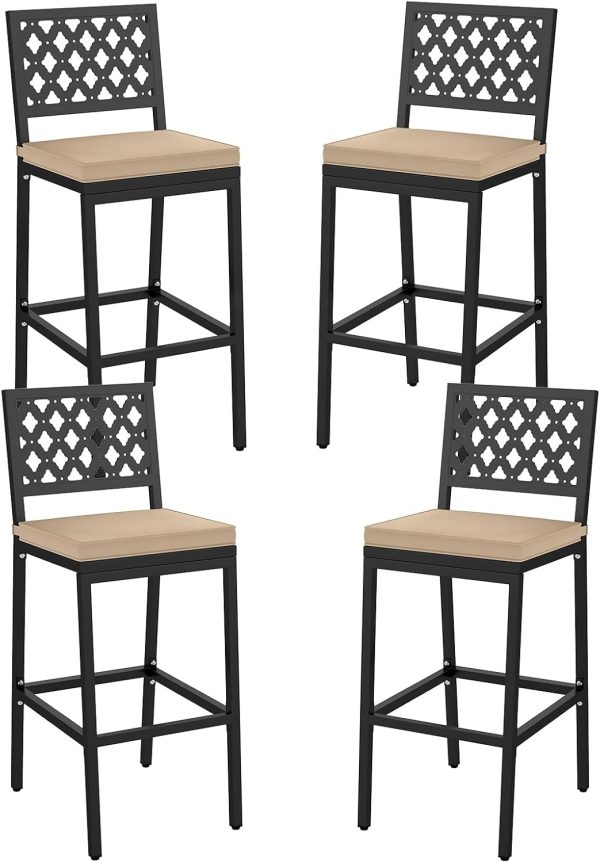 COSTWAY Outdoor Bar Chairs Set of 4, Armless Heavy-Duty Metal Frame Counter Height Chairs with Removable Cushions,...