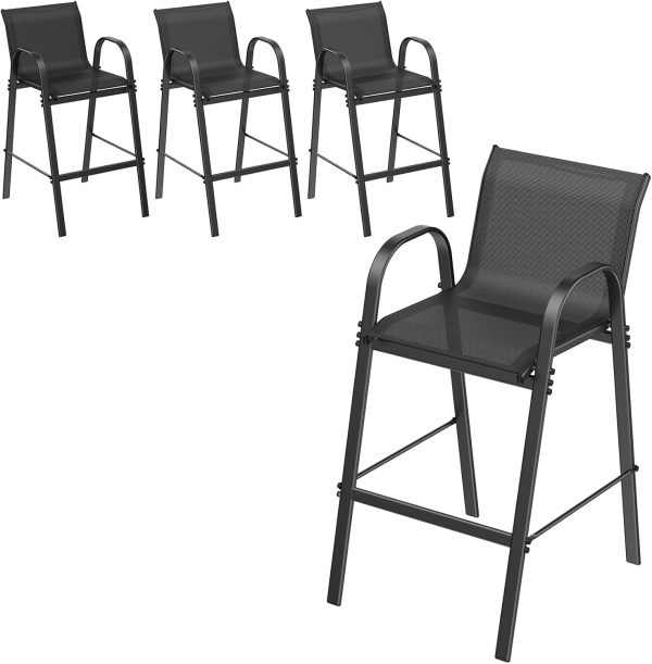 ONBRILL Outdoor Bar Stool Set of 4, Patio Bar Chairs with High Back and Metal Armrest, All Weather Textilene Tall...