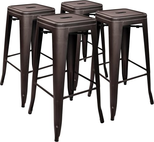 Elevon 30 Inches Metal Bar Stools, High Backless Stools, Indoor Outdoor Stackable Kitchen Stools, Set of 4, Gun