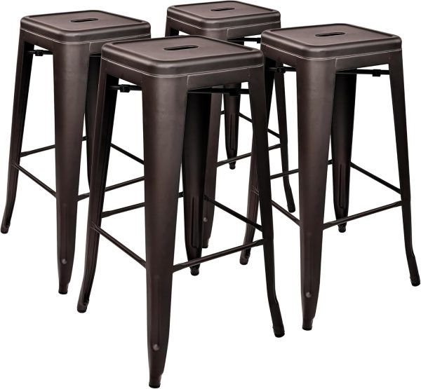 Elevon 30 Inches Metal Bar Stools, High Backless Stools, Indoor Outdoor Stackable Kitchen Stools, Set of 4, Gun