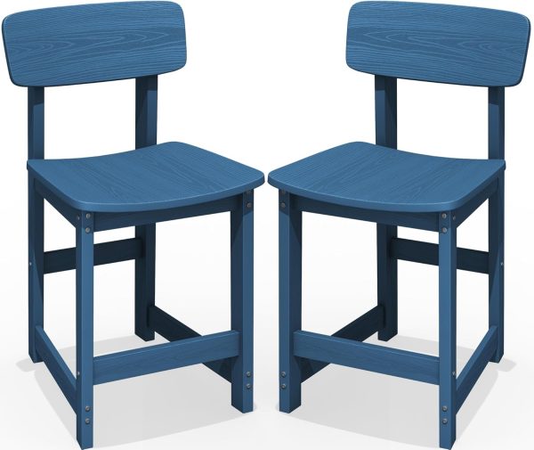 SERWALL Outdoor Bar Stools Set of 2, All Weather HDPE 25" Counter Height Bar Stools with Back, Outdoor Armless...