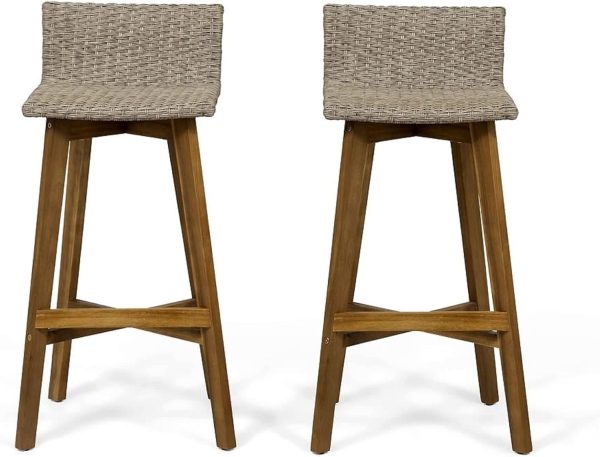 Great Deal Furniture Blair Outdoor Rustic Acacia Wood Barstool (Set of 2), Light Brown and Teak