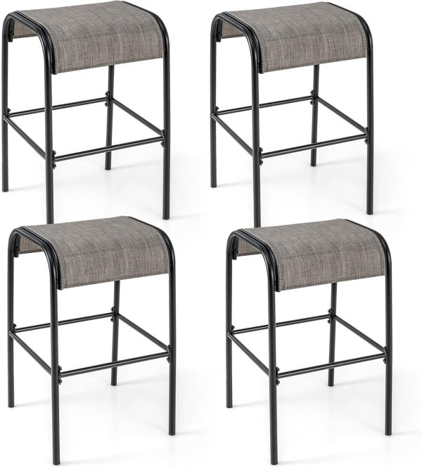 Tangkula Outdoor Bar Stools Set of 4, 30" Bar Height Bistro Stools with Breathable Fabric Seat & Heavy-Duty Metal...
