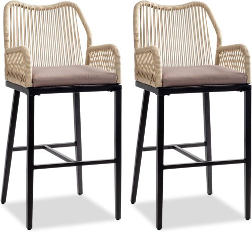 VINGLI Outdoor Bar Stools Set of 2, Heavy-Duty Outdoor Barstools Boho Woven Patio Bar Stools with Backrest, Patio...