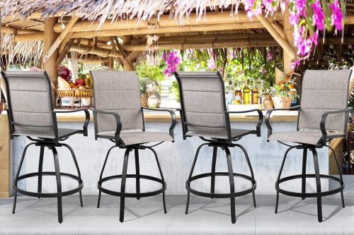 Shintenchi 4 Piece Patio Swivel Bar Stools, All-Weather Padded Textile Outdoor High Top Bistro Chairs，Outdoor Height...
