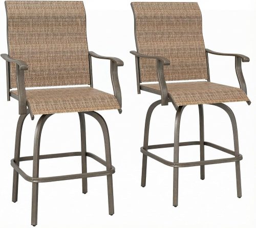 Outsunny Set of 2 Outdoor Swivel Bar Stools with Armrests, Bar Height Patio Chairs with Steel Frame for Balcony,...