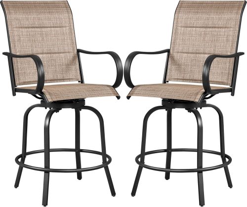 Yaheetech 2 Piece Patio Swivel Bar Stools Texteline Bistro Chairs with High Back/Armrest/Footrest, All Weather Padded...