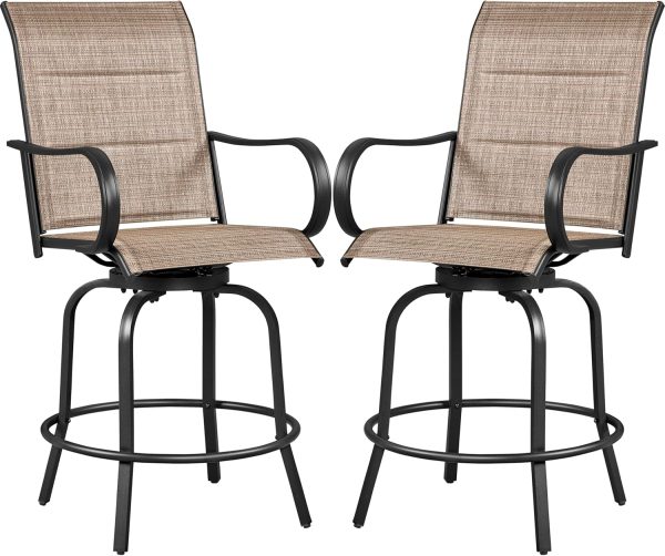 Yaheetech 2 Piece Patio Swivel Bar Stools Texteline Bistro Chairs with High Back/Armrest/Footrest, All Weather Padded...